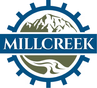 Millcreek logo featuring a gear and landscape graphic